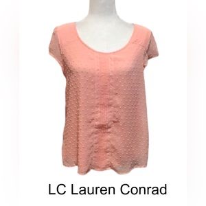 LC Lauren Conrad Loose Casual Chiffon Blouse, Solid Tank Top, Peach, Medium